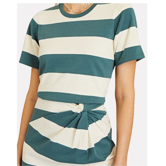 Veronica Beard Tyla Knotted Stripe T-Shirt Dress / Large / Teal Ecru - Picture 4 of 12
